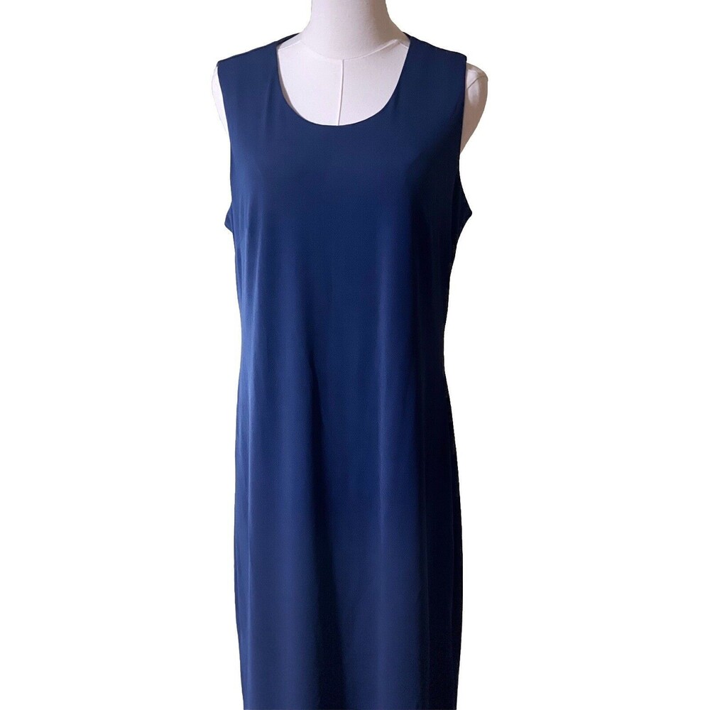 Vintage Vollbracht Dress Large Navy Slinky Sheath Sleeveless Workwear Date Night